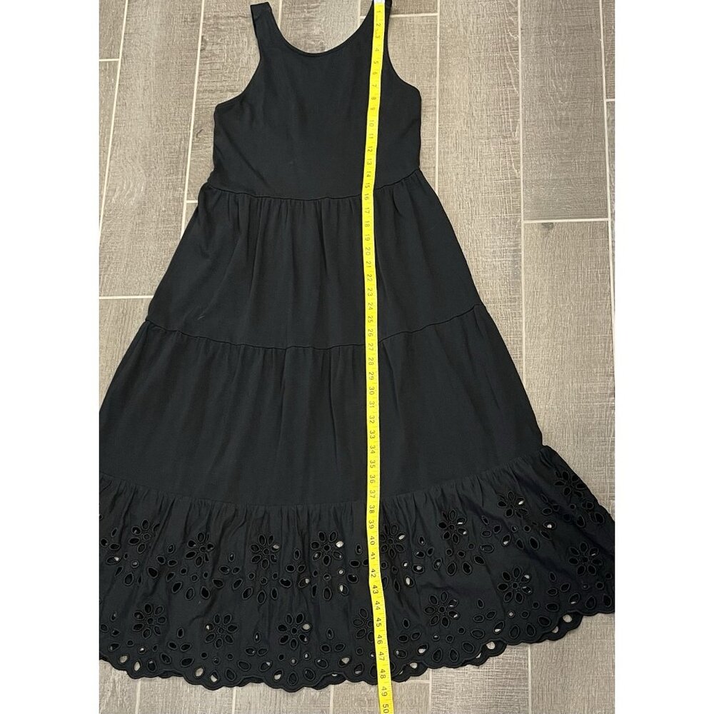 J. Crew Women’s Tiered knit dress eyelet trim Small Black Embroidery Stretch - Picture 7 of 12